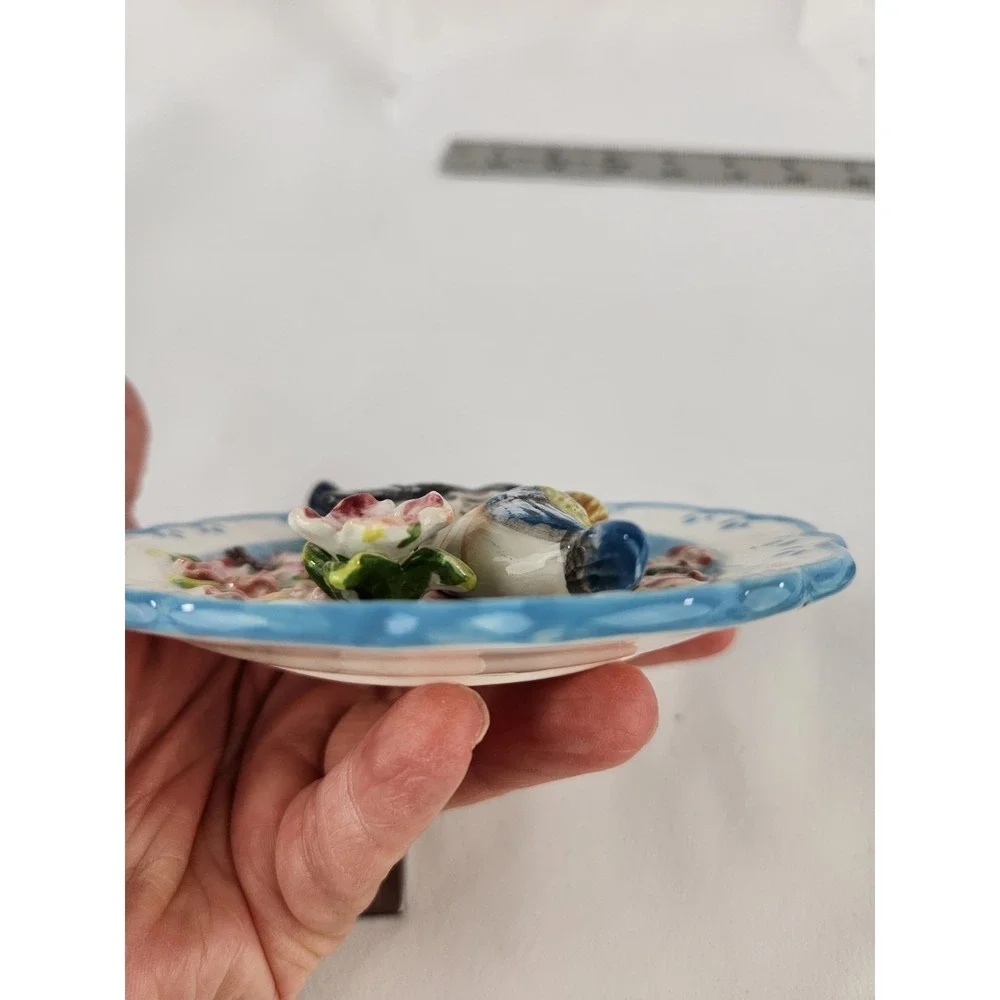 Ganz Porcelain 3D Birds Plate Pink Flowers Scallop Wall Hanging Bluebirds Floral